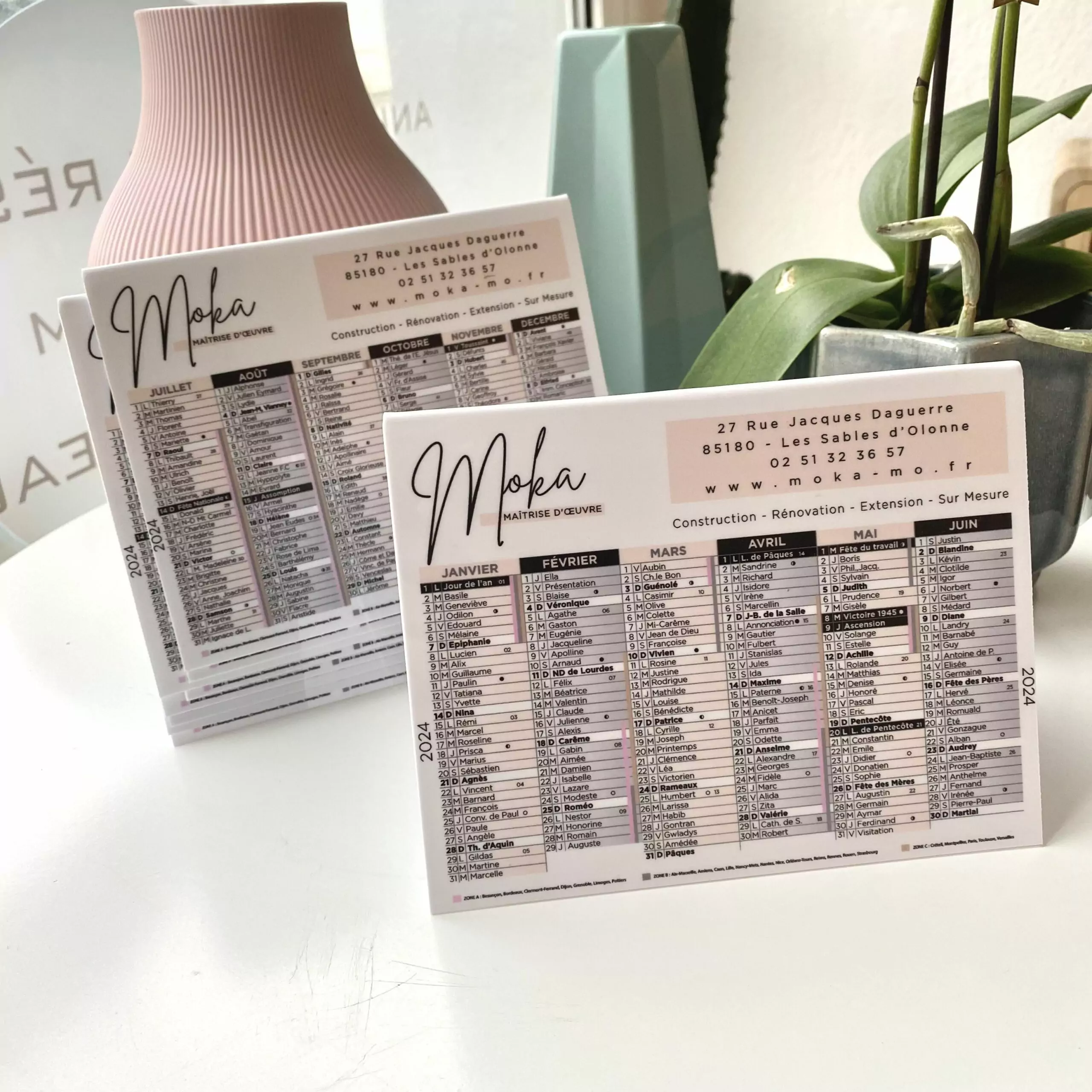 Calendrier personnalisé de bureau Moka création Synchrone Communication Les Sables d'Olonne